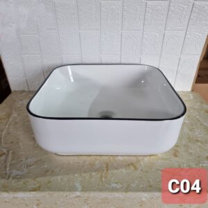 Chậu Lavabo đặt bàn vuông sứ trắng C04