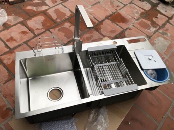 Chậu inox mờ liền khay kích thước 82*45 cm