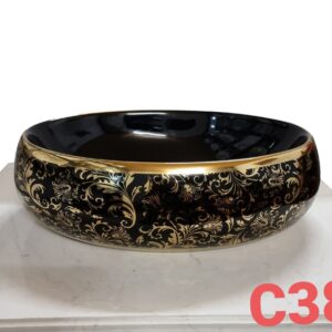 Chậu Lavabo đặt bàn Oval nghệ thuật mạ vàng C38