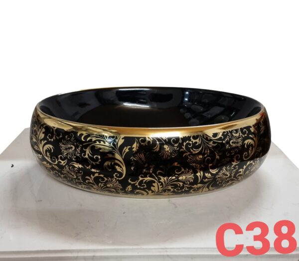 Chậu Lavabo đặt bàn Oval nghệ thuật mạ vàng C38