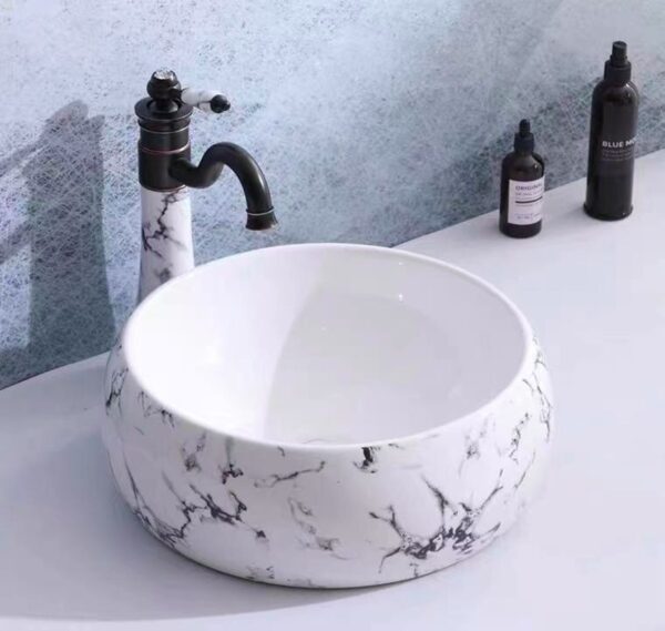 Chậu Lavabo đặt bàn tròn cao cấp vân hoa C42